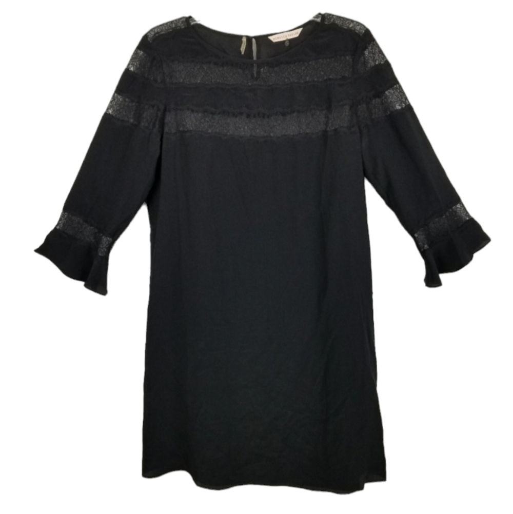 Rebecca Taylor Silk Lace Sheer Cutout Mini Dress Bell Sleeve Black Size 10